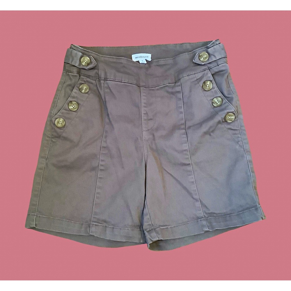 Westbound Womens 6 Dark Kahki Sailor Shorts Button Accents Patch Pockets